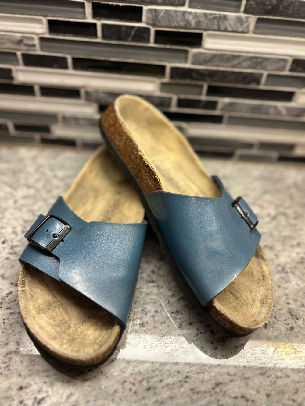 Birkenstock Birki’s Madrid Blue Pearl Single Strap Sandals size 7(38)